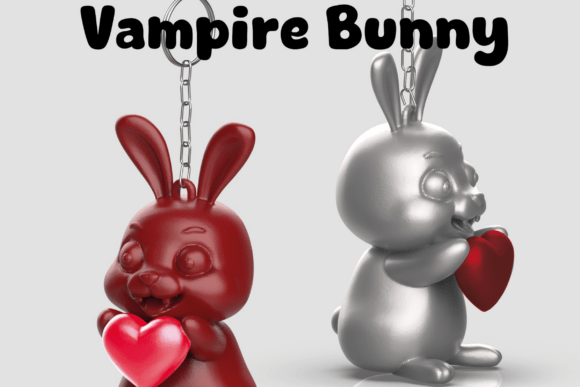 3D Easter Vampire Bunny Keychain Design