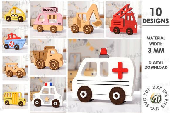 3D Kids Car Toys Laser Cut Bundle