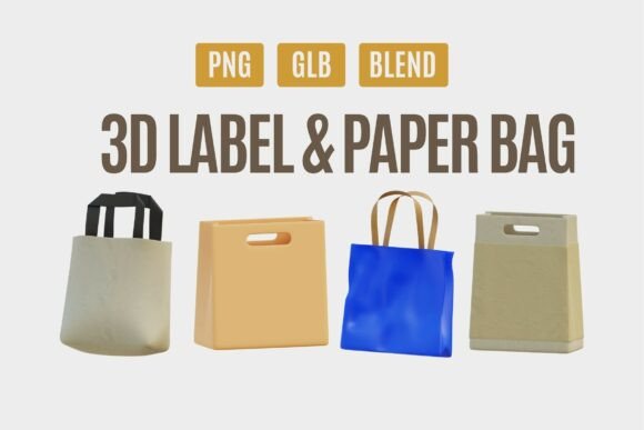 3D Label Paper Bag Icons Pack 05