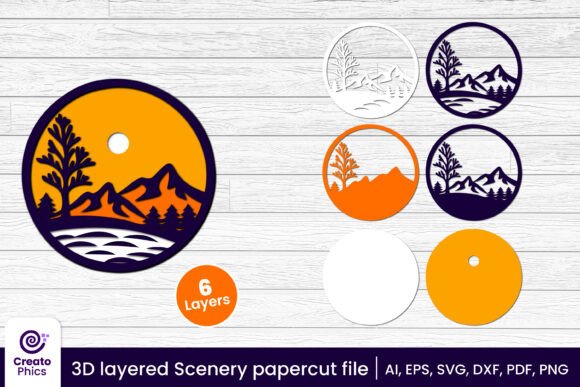 3D Layered Papercut Scenery Nature SVG