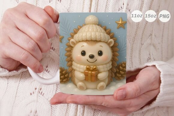 3D Porcelain Hedgehog Xmas Mug Wrap: A Festive Digital Download for Creators