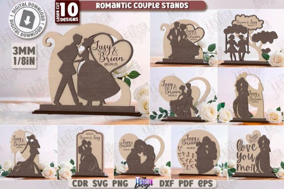 3D Romantic Couple Stands Laser Cut Set