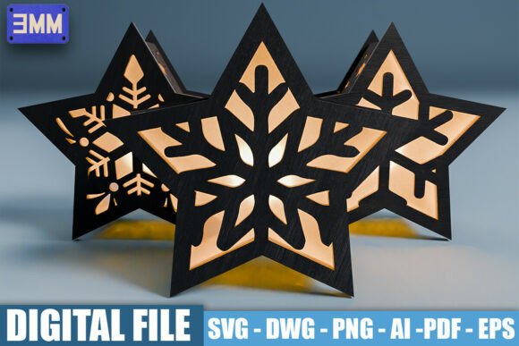 3D Star Snowflake Lantern Laser Cut File