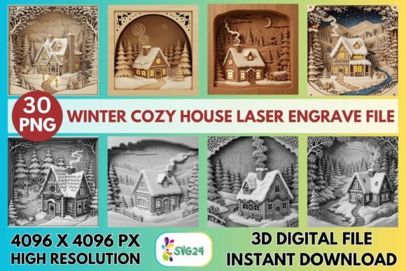 3D Winter Cozy House Laser Engrave File