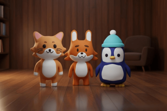 Bring Adorable Characters to Life with the Cat Fox Penguin Chibi 3D Model Set