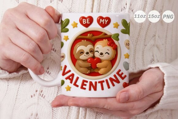 Bringing Whimsy to Craft: The 3D Valentine Sloth Couple Mug Wrap PNG