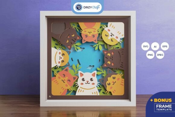 Cat in Circle 3D Layered Paper Cut