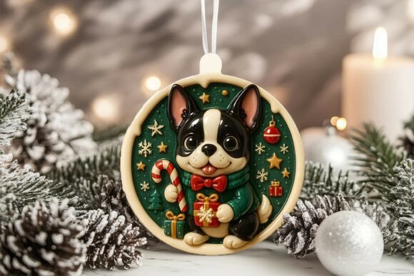 Celebrate the Holidays with a Custom 3D Boston Terrier Dog Xmas Ornament