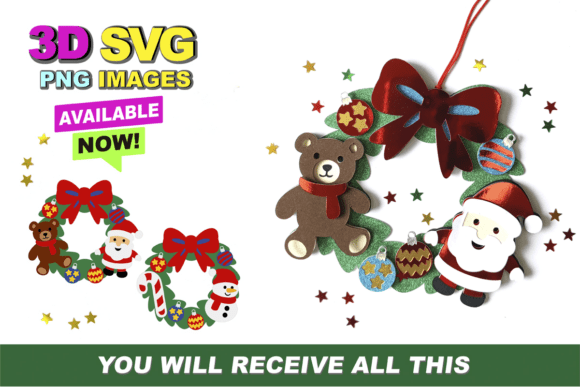 Christmas Wreath 3D SVG and Clipart