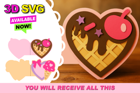 Crafting Joy with Ice Cream Heart Card 3D SVG