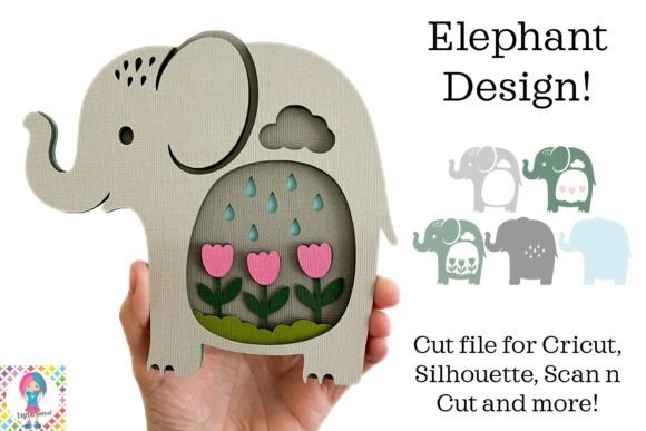 Elephant, Layered Design with Flowers