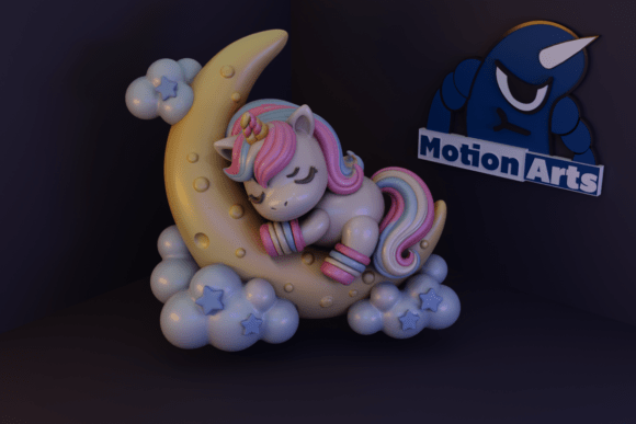Unicorn Lying on the Moon 3D Model for 3D Printing